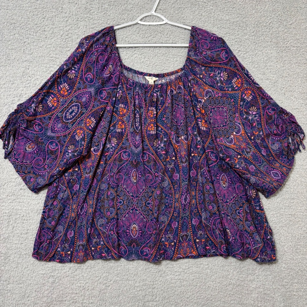 Relaxed Boho Peasant Top Plus Size 4X Paisley Print Lightweight Blouse